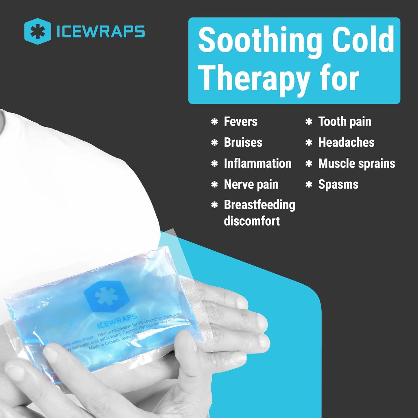 ICEWRAPS Hot & Cold Ice Packs, 3 x 5 in Soft Reusable Gel Packs for Injuries, Headaches, Joints, and Fever Relief, Puncture-Proof Material, 6 Pack, FSA-HSA Eligible