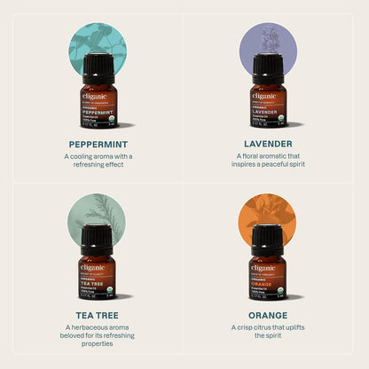 Cliganic Organic Essential Oils Set (Top 5 - The Classics) - 100% Pure Natural - Aromatherapy, Candle Making - Peppermint, Lavender, Eucalyptus, Lemongrass & Orange