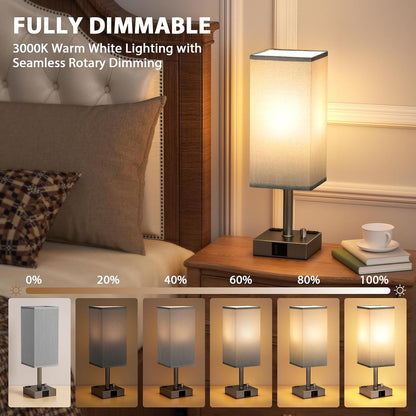 Bedside Table Lamps Set of 2 for Bedroom - Dimmable, USB C+A, 2 AC Outlets