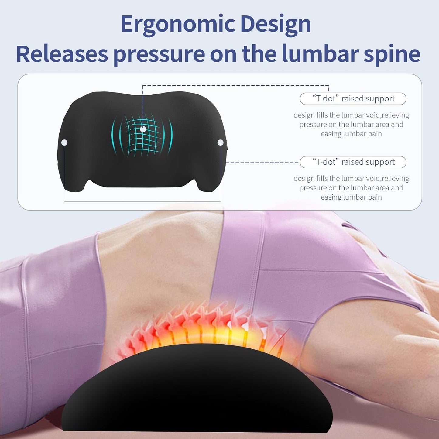 Lumbar Support Pillow for Office Chair, Car Lumbar Pillow Lower Back Pain Relief, Memory Foam Back Cushion with 4D Mesh Cover and Adjustable Straps, Ergonomic Chair Back Pillow for Car,Bed, Gaming