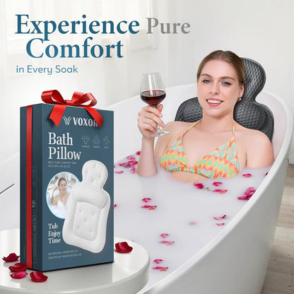 Bath Pillows for Tub, Comfortable Bathtub Cushion for Head and Neck with Soft 3D Mesh Fabric and 54 Non-Slip Suction Cups, Relaxing Tub and Shower Accessories Spa Gift White Standard