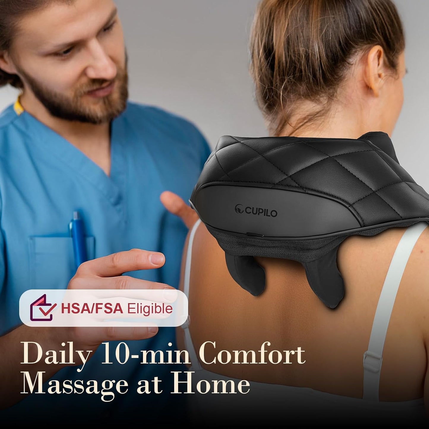 CuPiLo Cordless Neck Massager with Heat, FSA Eligible HSA Store 4D Deep Kneading Neck Massager for Pain Relief Deep Tissue, Neck and Shoulder Massager for Back, Waist, Birthday Gifts for Women Men