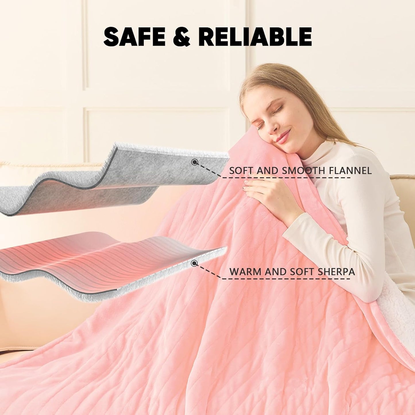 greenoak Heated Blanket Electric Throw 50"X60", Heating Blanket with 10 Heat Levels 1/2/4/6/8 Hours Auto-Off,Fleece Soft Sherpa Blanket,Gifts for Grandma Mom Seniors, Misty Grey