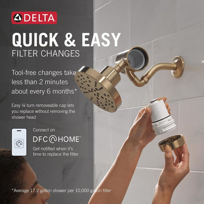 Delta Faucet Clarifi Premium Shower Filter Attachment with Filter, Hard Water Shower Filter, Shower Head Filter, Stainless 5SF100-SS