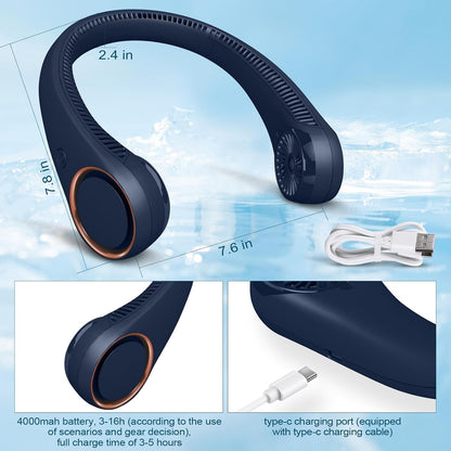 CIVPOWER Neck Fan: Portable Personal Neck Cooling Rechargeable Bladeless Fan - Hands Free 3 Speed 4000 mAh Battery USB Operated Wearable Headphone Design - Gift for Men Women Outdoor (White)