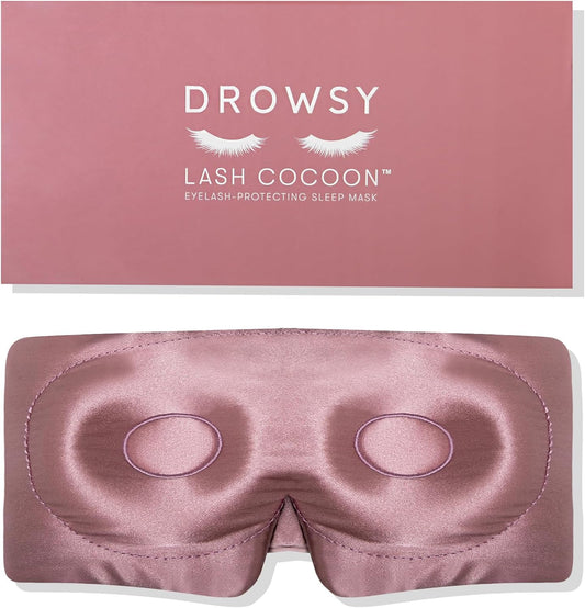 DROWSY Eyelash Protecting Silk Sleep Mask for Natural Lashes & Extensions. Deep Eye Cups, Zero Pressure, Total Blackout, Full Wraparound (Damask Rose)