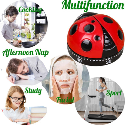 Cute Ladybug Shape Mechanical Timer Wind-Up 60 Minutes Manual Rotating Countdown Timers for Oven,Cooking,Restroom,Classroom,Exercise,Bathroom,etc...