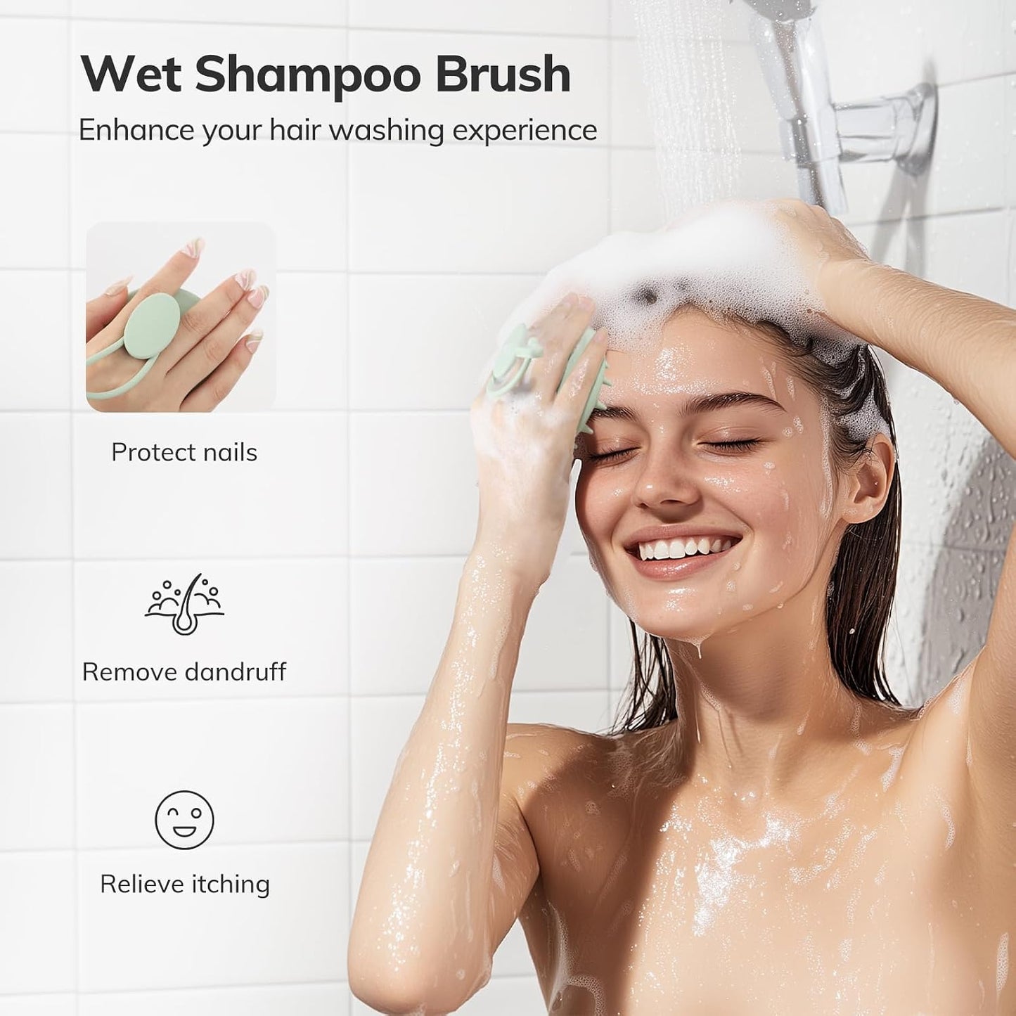 Sndyi Silicone Scalp Massager Shampoo Brush, Hair Scrubber with Soft Silicone Bristles, Scalp Scrubber/Exfoliator for Dandruff Removal, Wet Dry Scalp Brush for Hair Growth & Scalp Care, Oatmeal