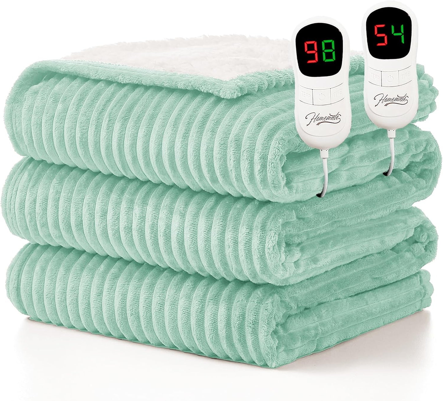 Homemate Heated Blanket Electric Throw - 50"x60" Heating Blanket Throw 1/2/4/6/8 Hours Auto-Off 10 Heat Levels Over-Heat Protection Soft Flannel Sherpa Heater ETL Certification
