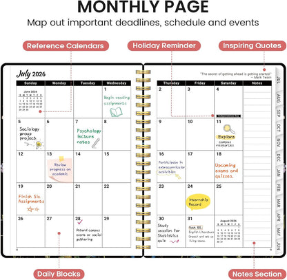 Planner 2026-2027, Academic Monthly and Weekly Calendar Planner for Women, July 2026 - June 2027, Hardcover Pretty Agenda Planner Book with Tabs, Spiral Daily Organizer for School Office Home Supplies, 6.3" x 8.5" - Blue Floral