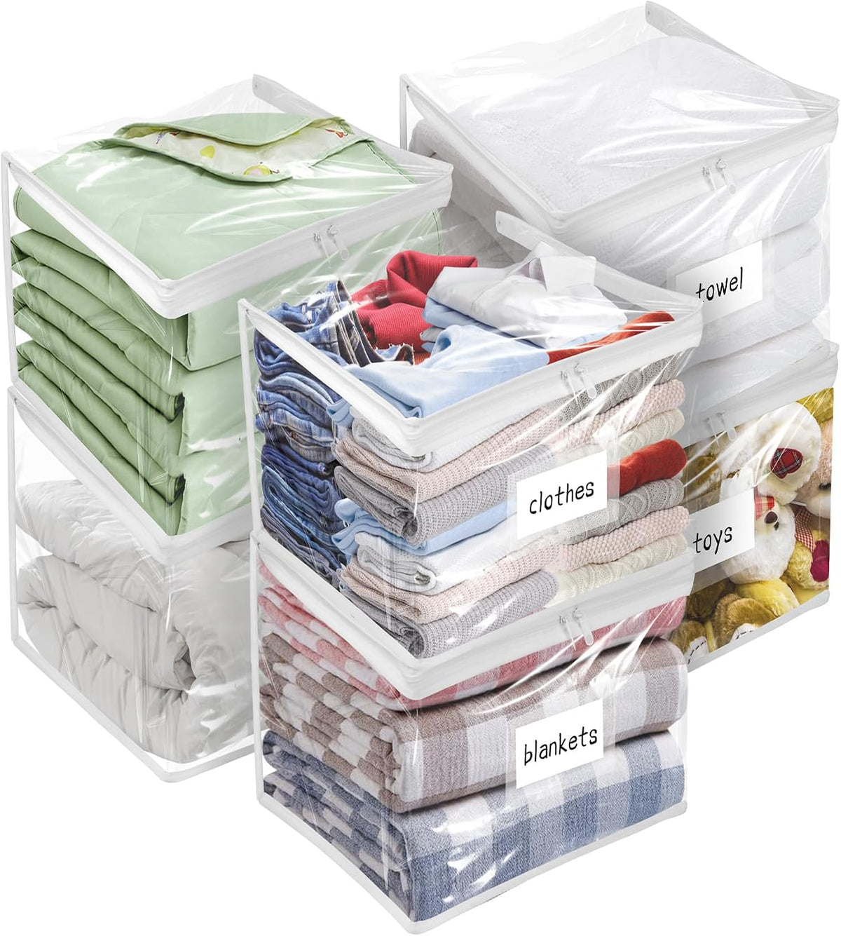 Plastic Storage Bags with Easy-Glide Zipper, Durable Clear Vinyl Zippered Storage Bags for Clothes Sweaters Comforters Blankets Sheets Bedding (15.7 x 13.8 x 3.9 Inch, Transparent White)