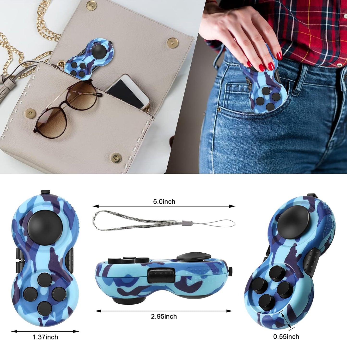 Original Fidget Toy Game, Rubberized Classical Controller Fidget Concentration Toy with 8-Fidget Functions and Lanyard - Excellent for Relieving Stress and Anxiety