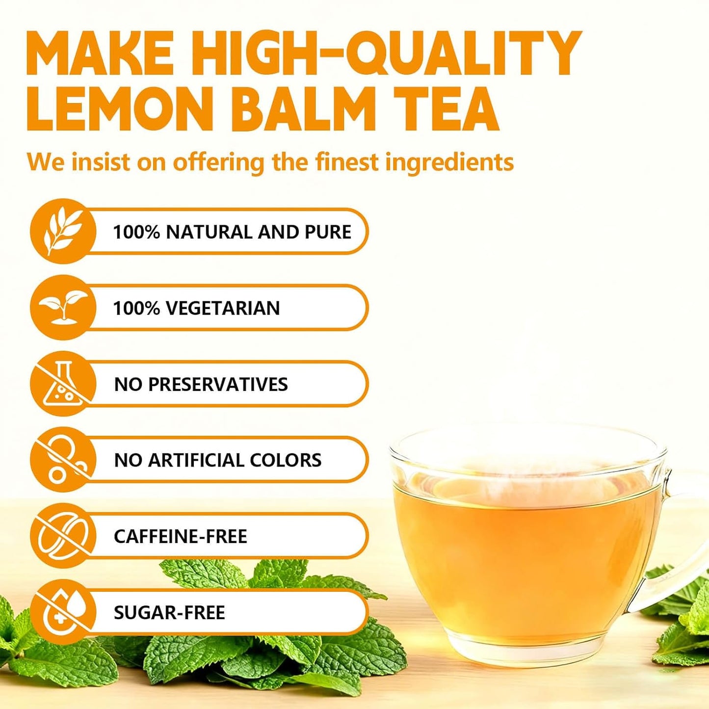 Lemon Balm Leaf Tea Bags-120 Tea Bags (2g/Bag), Made with 100% Natural Lemon Balm Leaves | Helps with Digestion and Antioxidation | Caffeine-Free | Sugar-Free | Gluten-Free | Vegan | Eco-Friendly Tea Bags