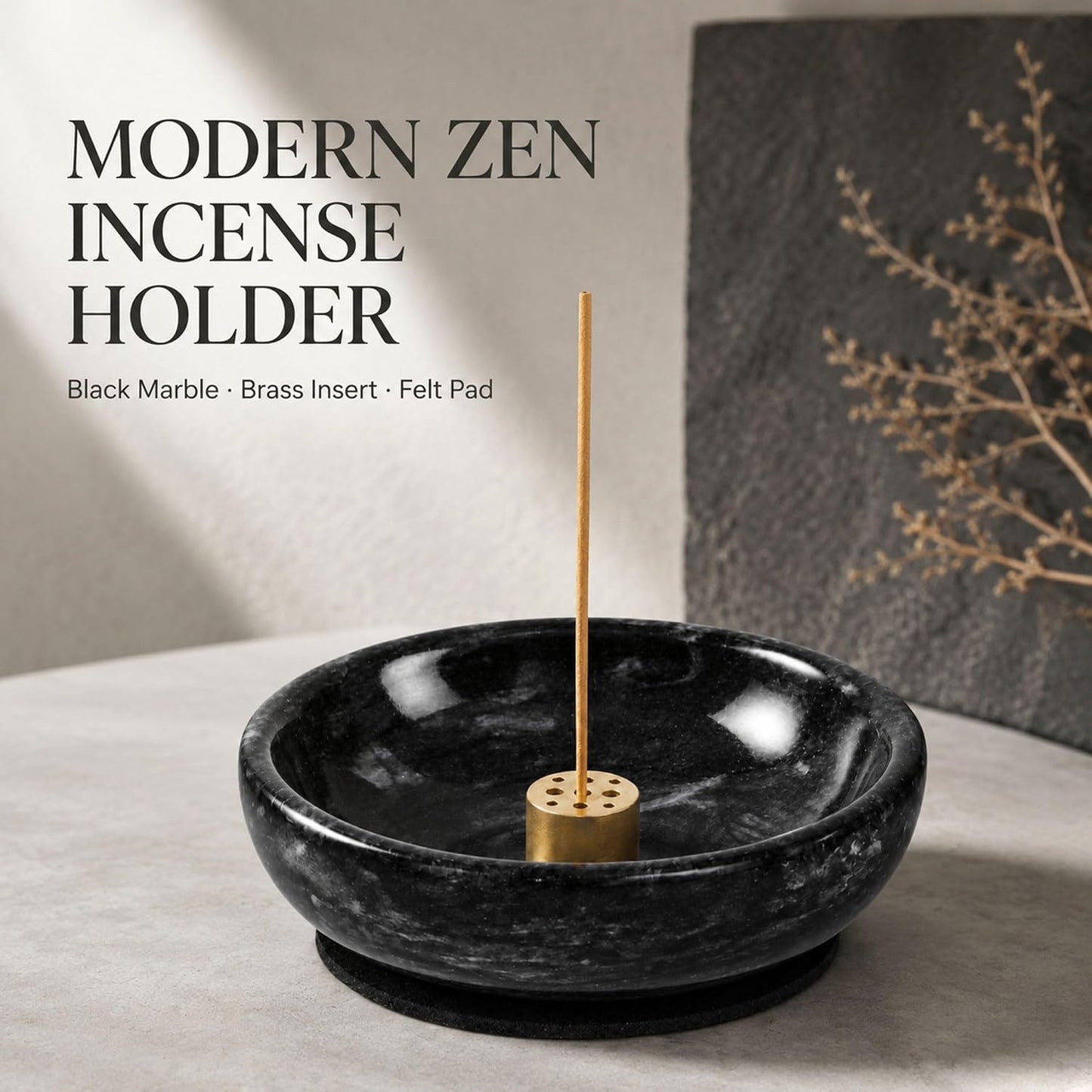 Incense Holder, Beautiful Natural Marble Incense Burner for Meditation, 9 Incense Holes Suitable for Most Types (Black)