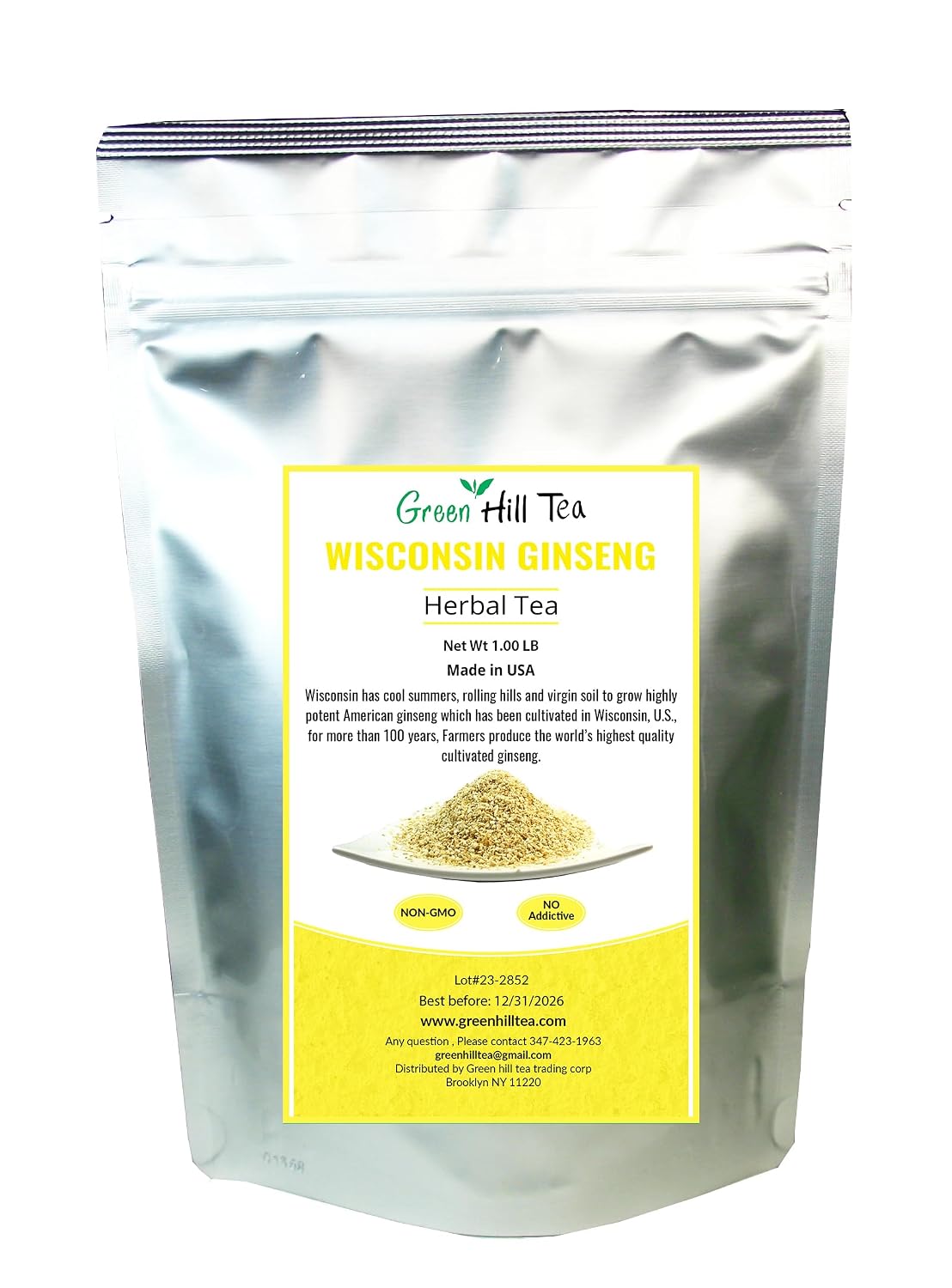 Genuine Wisconsin Ginseng Tea, A Refreshing Favourite Beverage for Athletes –1 LB Bag
