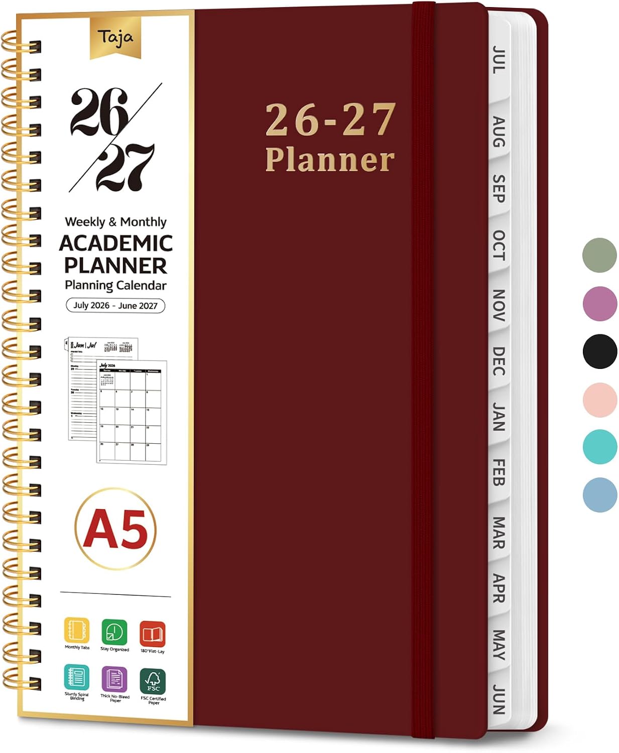 Planner 2026-2027, 8.5" x 11" Weekly and Monthly Academic Year Planner Calendar, July 2026 - June 2027, Hardcover Large School Planning Agenda With Tabs, Perfect for School & Office Supplies, A4, Green