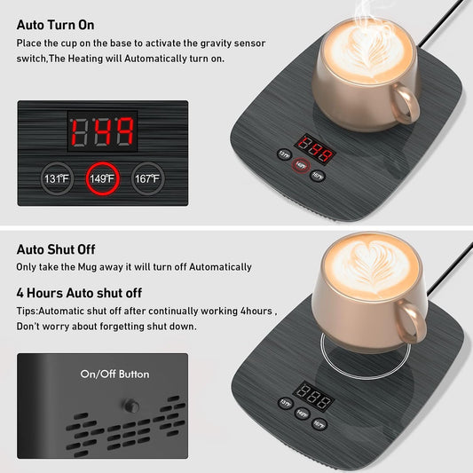Mug Warmer,Coffee Warmer for Desk Office Home Use, Electric Cup Warmer with Three Temperature Settings,Coffee hot Plate for Cocoa Tea Water Milk with Auto Shut Off After 4H Feature (Grey/Without Mug)