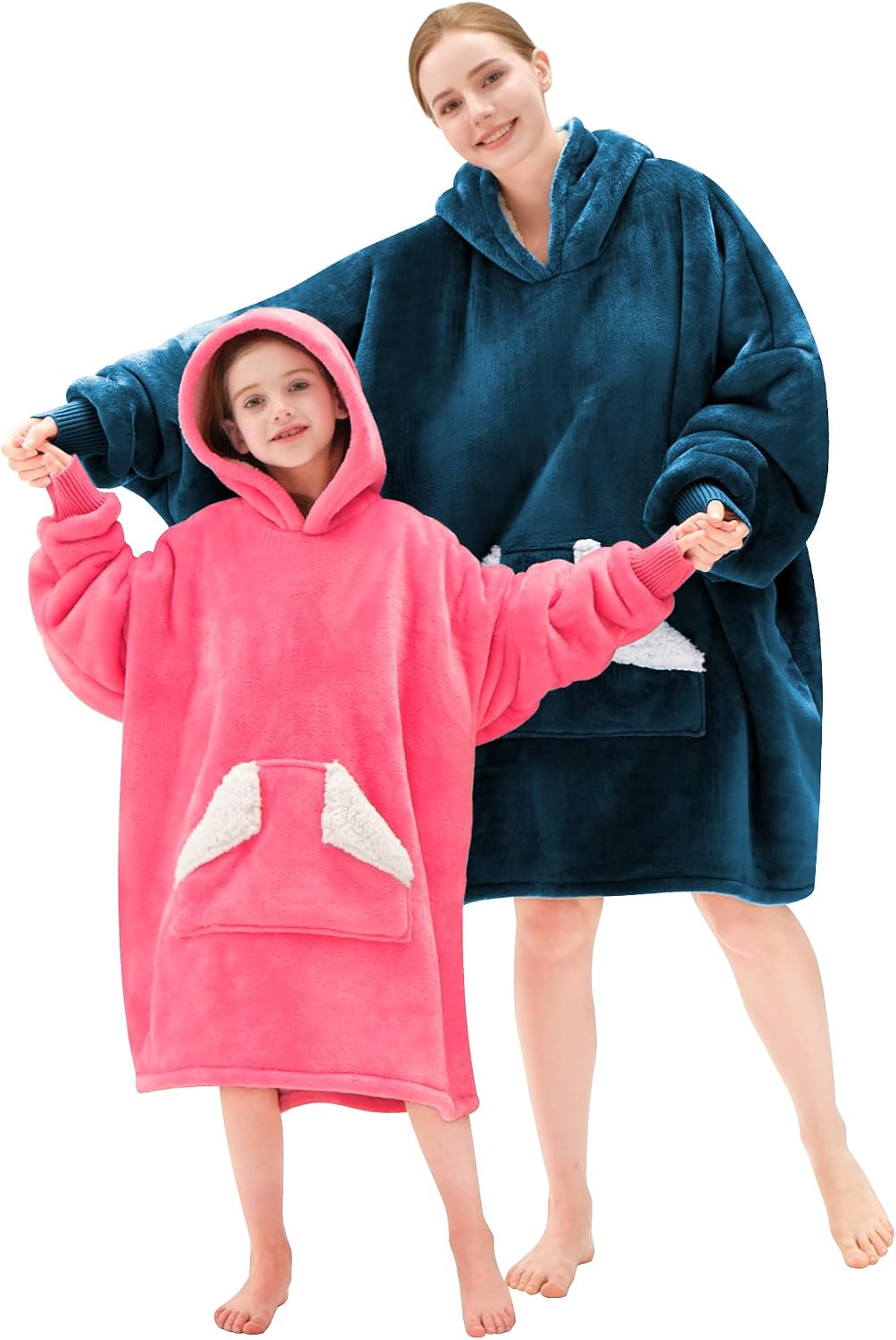 Touchat Wearable Blanket Hoodie, Oversized Sherpa Blanket Sweatshirt with Hood Pocket and Sleeves, Super Soft Warm Plush Hooded Blanket for Adult Women Men, One Size Fits All (Pink)