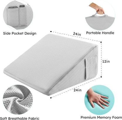 Bedluxe Wedge Pillow, 10 inch Bed Wedge Pillow for Headboard, Pillow Wedge for Acid Reflux Relief, Sleeping, Back Pain Relief, Snoring, Triangle Pillow Wedge, White/Grey