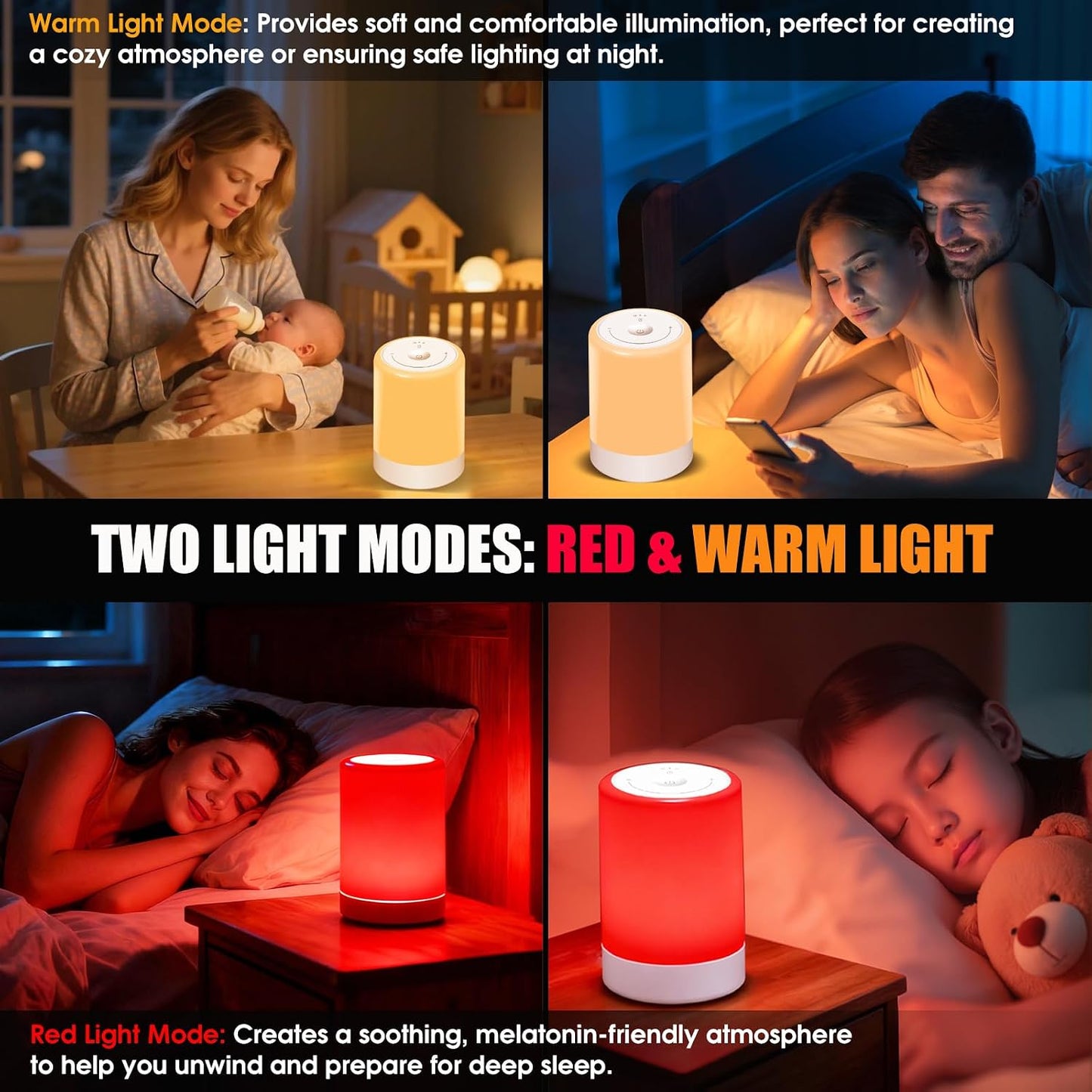 Red Light Therapy Sleep, Red Night Lights With 670nm Wavelength, Touch Control with 3 Distinct Color Modes, For Support Deep Relaxation and Improve Sleeping for Adult & Kid Bedroom, Gift