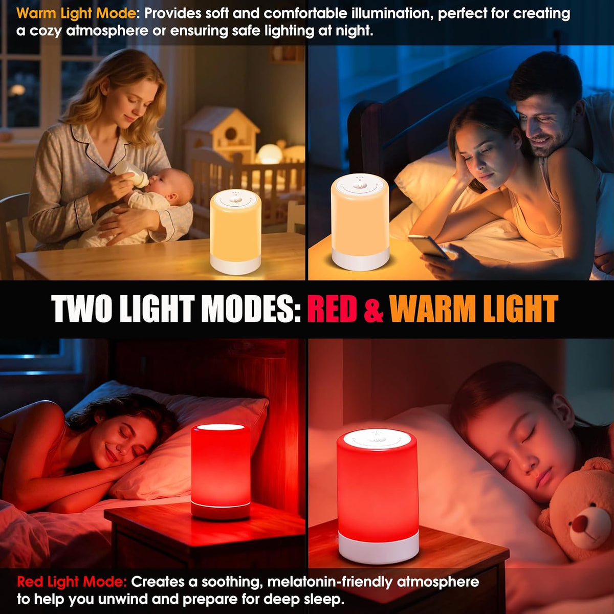 Red Light Therapy Sleep, Red Night Lights With 670nm Wavelength, Touch Control with 3 Distinct Color Modes, For Support Deep Relaxation and Improve Sleeping for Adult & Kid Bedroom, Gift