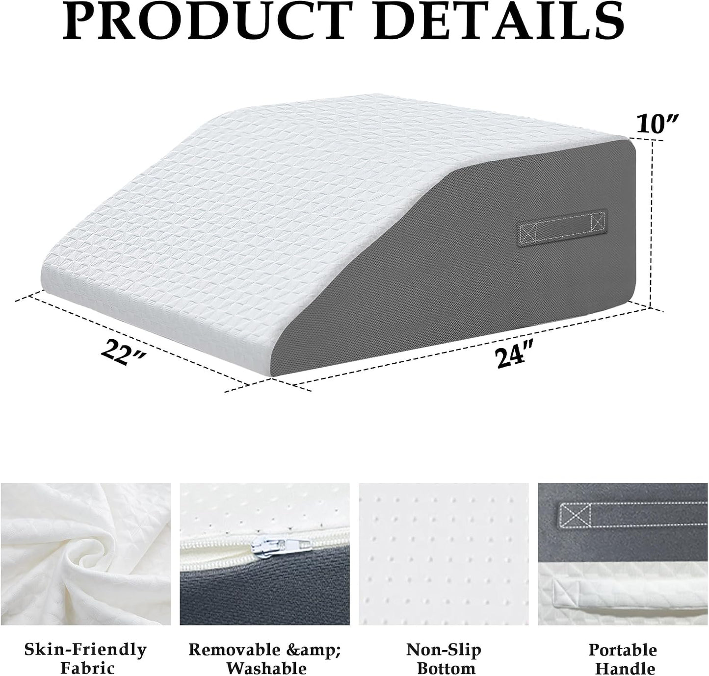 Wedge Pillow for Sleeping, 7.5" Memory Foam Bed Wedge Pillow