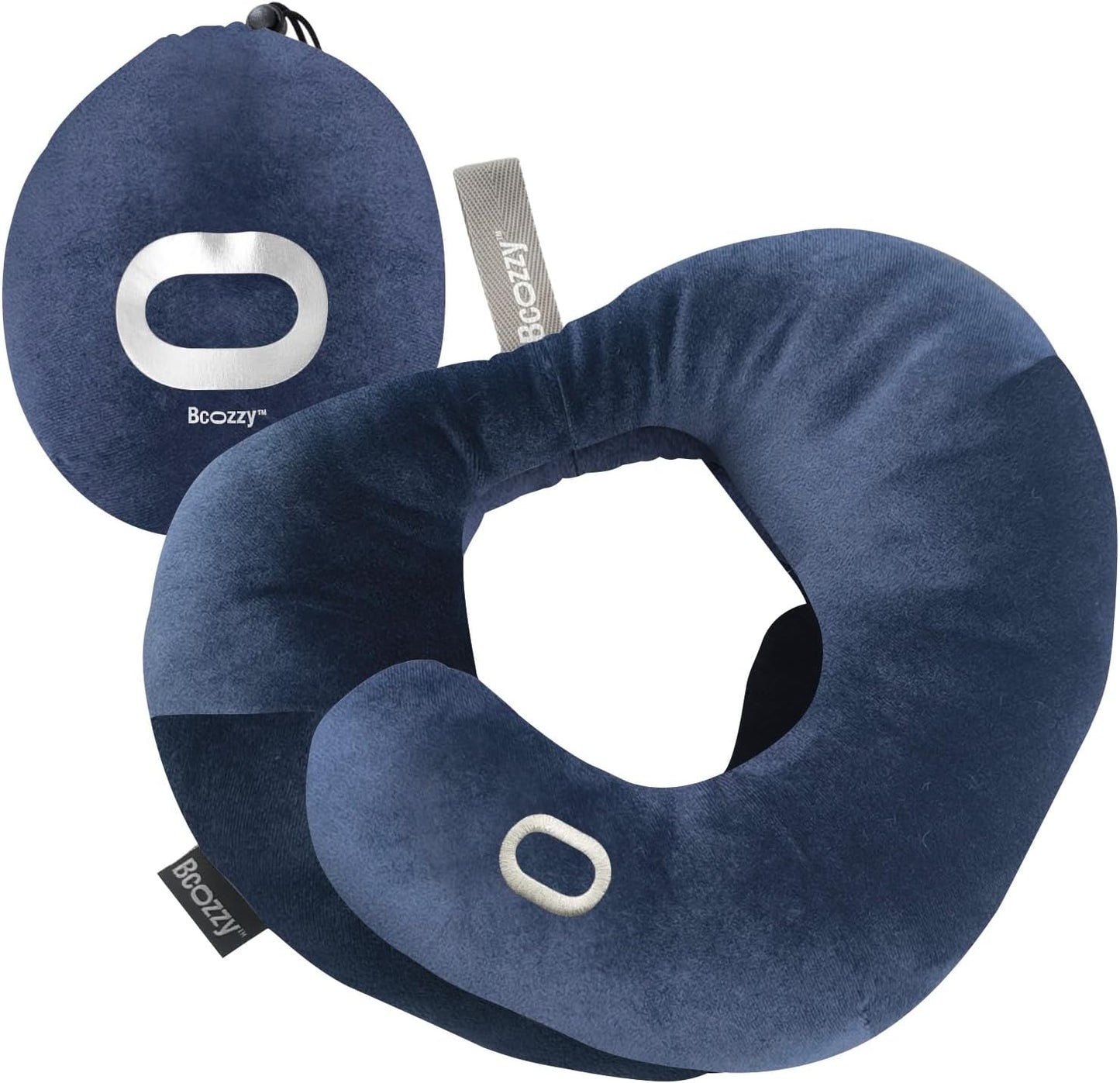 BCOZZY Travel Neck Pillow for Airplane – Patented Double Support for Head, Neck, and Chin. Best for Long Flights, Plane Sleeping, and Car Rides. Adjustable Size. Fully Washable. Carry Bag. Large, Gray