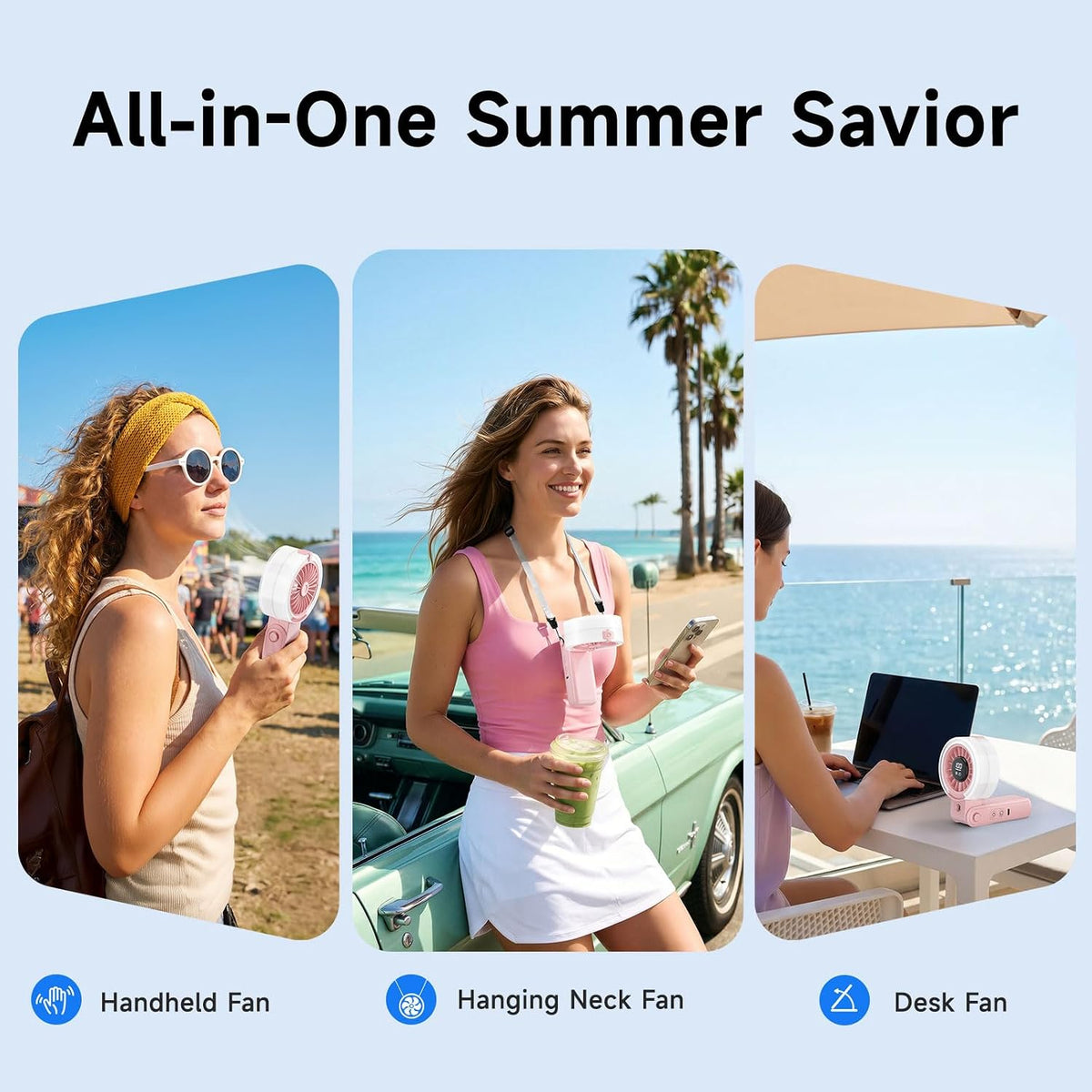HandFan 4000mAh Handheld Turbo Misting Fan, 100 levels Adjustable High Speed Mister Fan, Portable Spray Water Mist Fans, Foldable Mini Hand Fans for Summer Beach Travel Concerts Disney(Royal Blue)