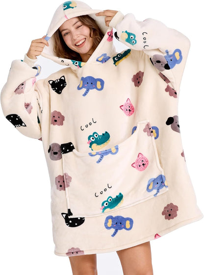 Aemilas Wearable Blanket Hoodie - Warm Sherpa Blanket Sweatshirt as Gifts for Adult Women Mom Men, One Size Fits All