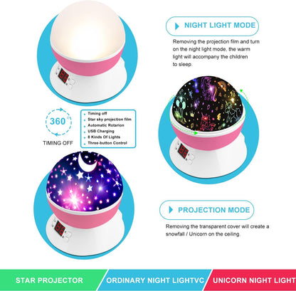 Kids Star Projector Night Light, Star Night Light Projector for Kids, Ceiling Stars Projection Lamp with Timer, 360° Rotating Night Light for Bedroom, Birthday Gift for 3 4 5 Year Old Girls Boys Black