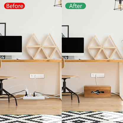 Cable Management Box,Cord Organizer Hide Desk Floor Wires,Home Office,Wood