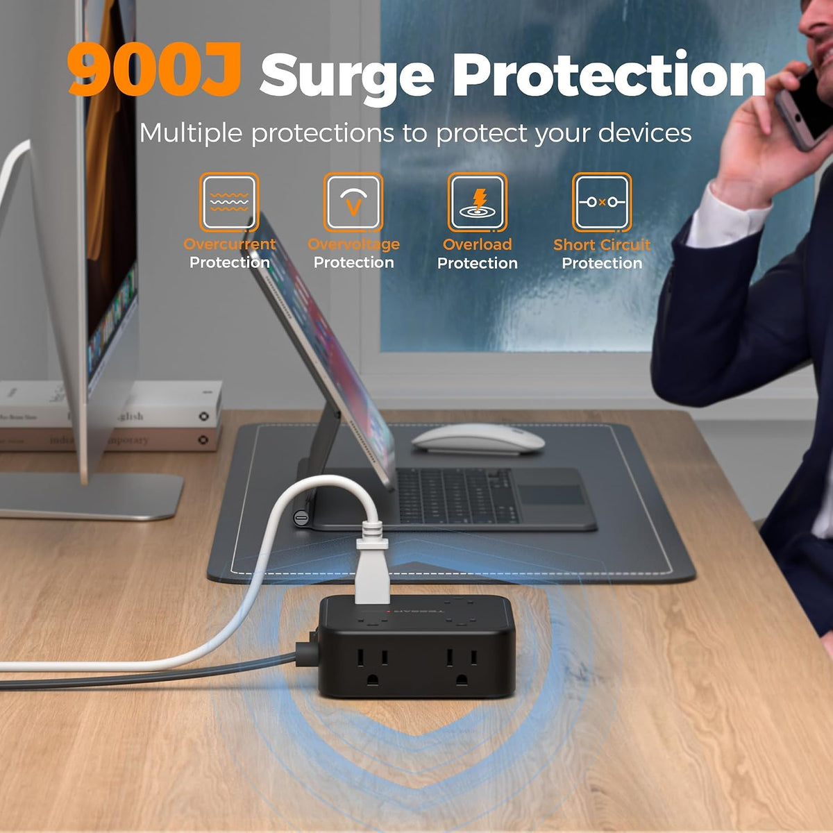 TESSAN Surge Protector Power Strip with 900J Surge Protection, 5 Ft, Grey
