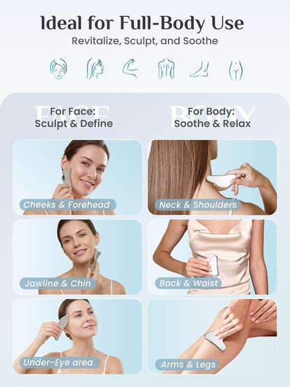 Rena Chris Stainless Steel Gua Sha Set, Guasha Tool for Face and Body Massage, Gua Sha and Acupuncture Massage Tools for Jawline Sculpting, Eye Puffiness & Muscle Relief (2 Pack)