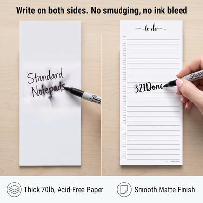 321Done To Do List Notepad, 2-Pack 50 Sheets Each, 3.7x8.5 College Ruled Pad, 70lb Matte Paper, Note Pad for Shopping List, Checklist To-Dos Tasks Planning for Home Office, Made in USA