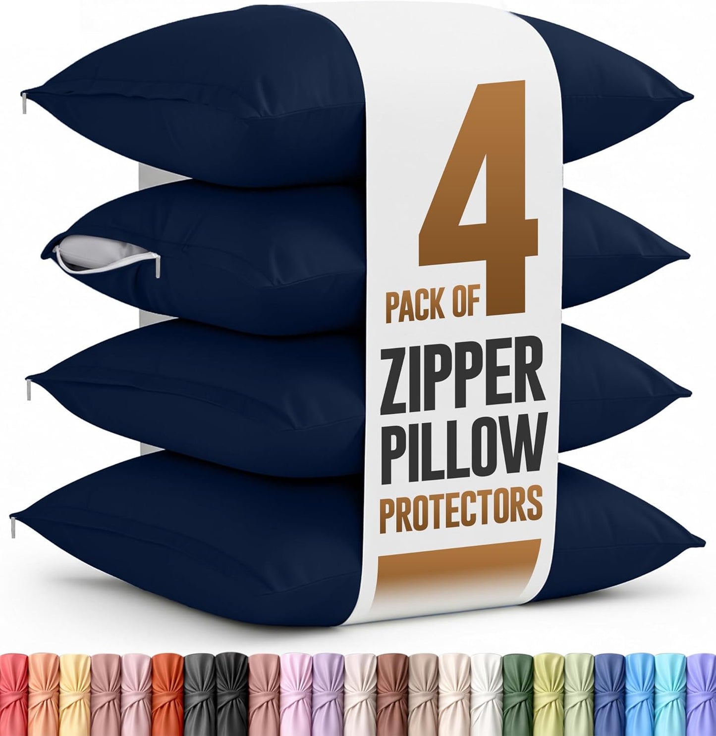 Utopia Bedding 4 Pack Pillow Protectors with Zipper Queen Size, Soft Brushed Microfiber Fabric Pillow Cases, Shrinkage and Fade Resistant Pillow Covers (White)