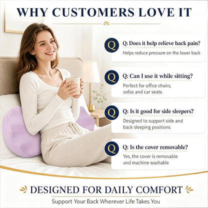 Fledano Lumbar Pillow for Sleeping, Lumbar Support Pillow for Bed for Back Pain Relief, Memory Foam Lower Back Pillow for Bed, Back Support Pillow for Side & Back Sleepers, Washable Cover