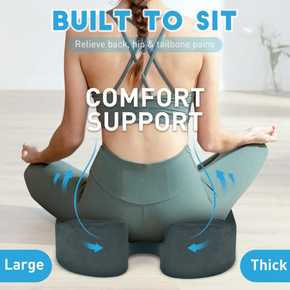 BlissTrends Seat Cushion with Velvet Cover, Thick Memory Foam Cushions for Office Chair, Car Seat, Airplane, Relieving Pressure Tailbone Sciatica Back Pain for Long Sitting, Car Drivers 4.7in Black