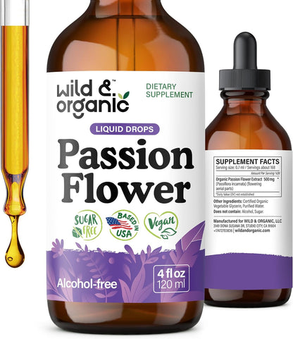 Wild & Organic Passion Flower Tincture - Relaxation, Calmness Support - 4oz