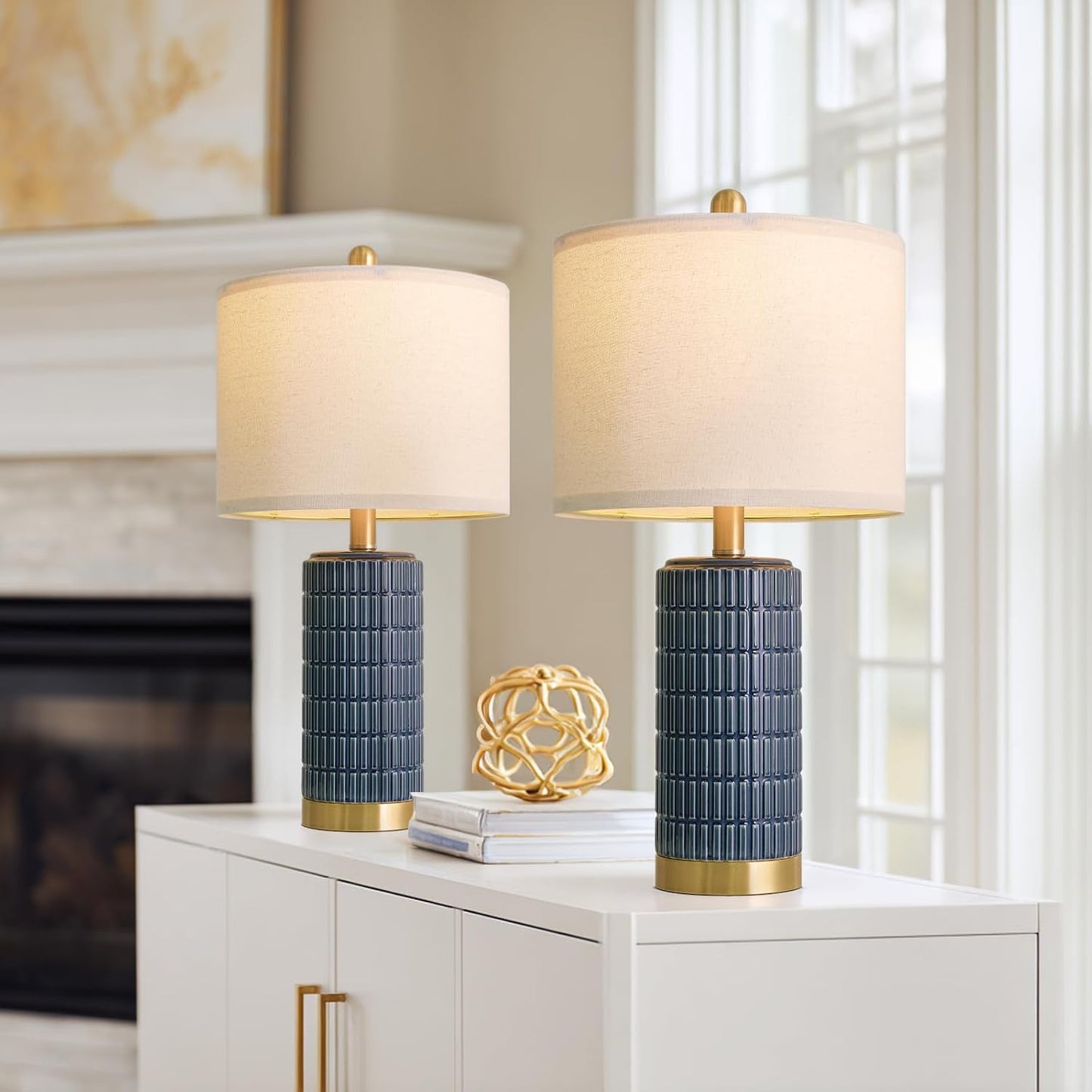 PoKat 20.75" Small Modern Ceramic Table Lamps Set of 2 for Bedroom, White Bedside Lamps for Night Stands, Farmhouse Desk Home Decor Gift Nightstand Table Lamps for Living Room End Table Beige