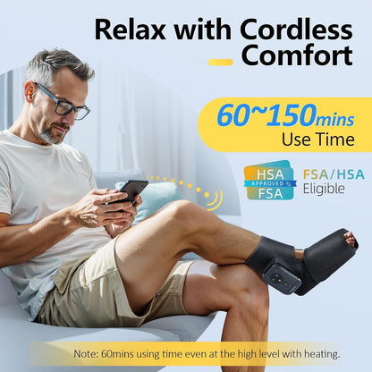 Comfytemp Portable Air Compression Foot Massager with Heat, Fathers Day Dad Gift for Men, FSA Eligible HSA, Cordless Ankle Compression Boot for Circulation and Pain Relief (1 Pack, Fits Size 6 to 10)