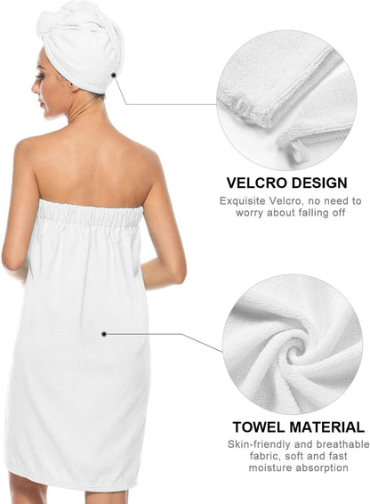 Kniffi Women's Spa Wrap & Hair Towel Body Wrap Adjustable Closure Bathrobe