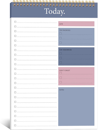 To Do List Notepad - Daily Planner Notepad 104 Pages Task Planner, 6.7" x 9.8" Double Sided Spiral Notebook with Checklist Productivity Planning Pad for Work Office Home-Pink