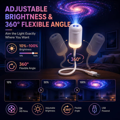 HD Smart Dynamic 5D Holographic Night Light Projector, Plug and Play Galaxy Star Projector, 360° Rotating USB Powered Ocean Wave Ceiling Light for Bedroom, Kids Room, Party Decor (24 Projection Films)
