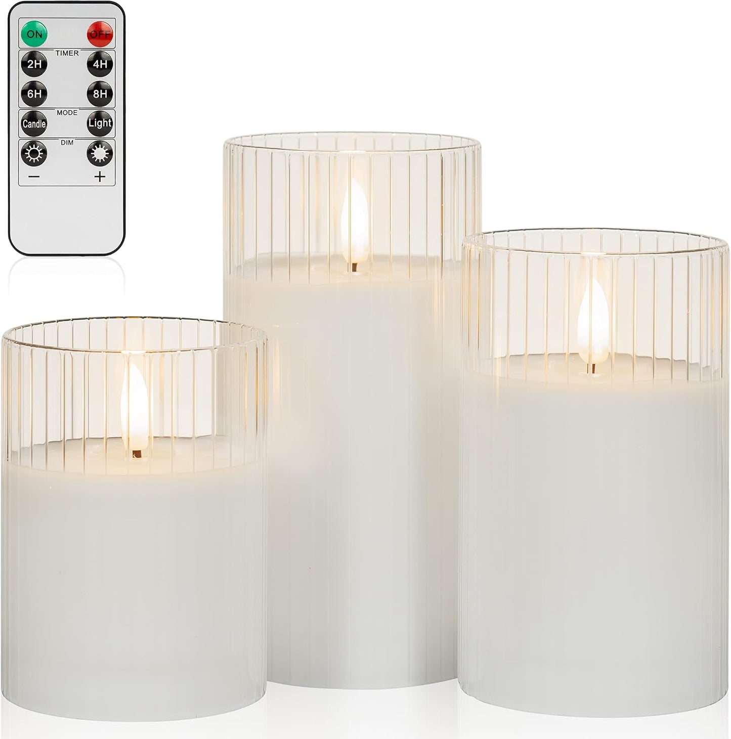 ANGELLOONG Flickering Flameless Candles, Realistic Battery Operated Candles with Remote and Timer, Set of 3 LED Candles for Fall Room Home Wedding Decor Centerpieces Table Party Christmas Decorations