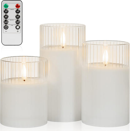 ANGELLOONG Flickering Flameless Candles, Realistic Battery Operated Candles with Remote and Timer, Set of 3 LED Candles for Fall Room Home Wedding Decor Centerpieces Table Party Christmas Decorations