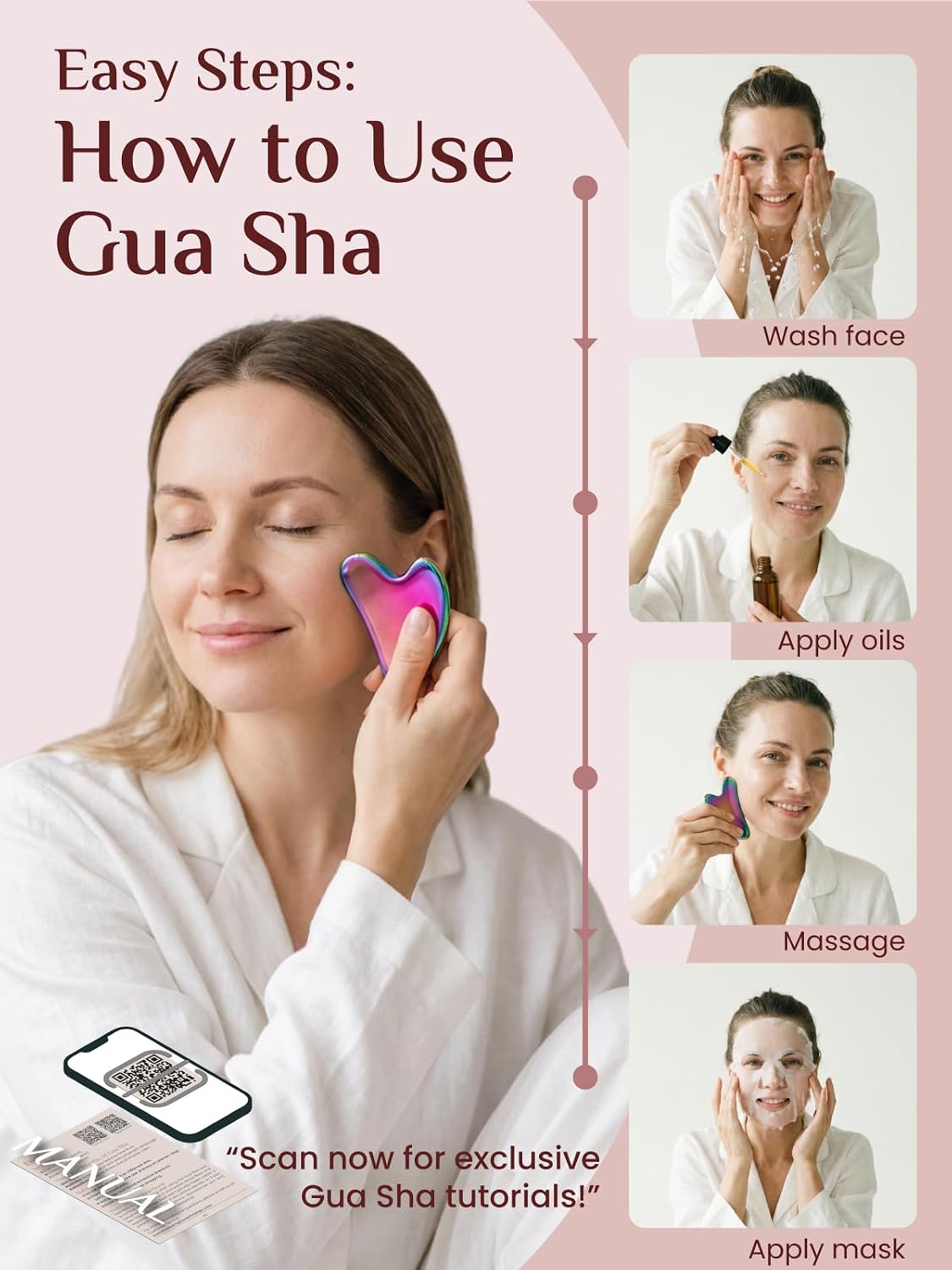 Rena Chris Gua Sha Facial Tools, Stainless Steel Guasha Tool for Acupuncture, Manual Massage Tool for Jawline Sculpting and Puffiness Reducing, Gua Sha Facial Massage Tool, Skin-Care Gift (Silver)