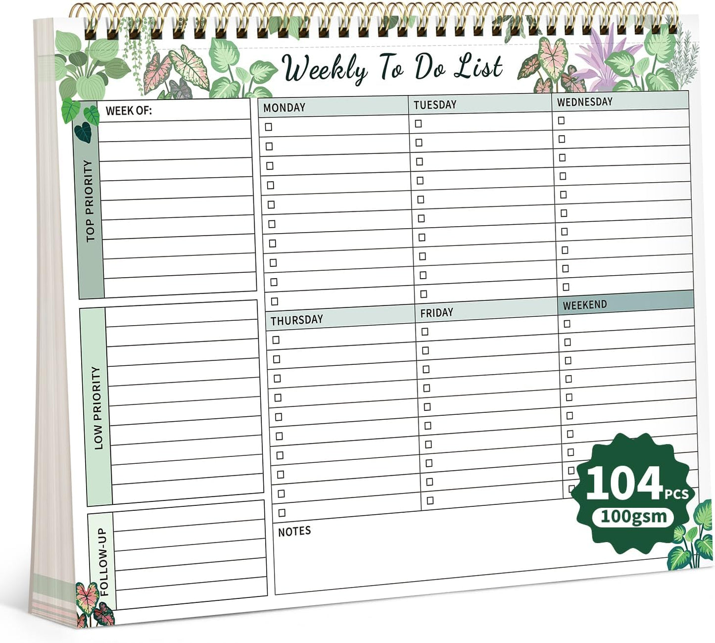 104 Pgs To Do List Notepad, 52 Undated Sheets Duplex-printed