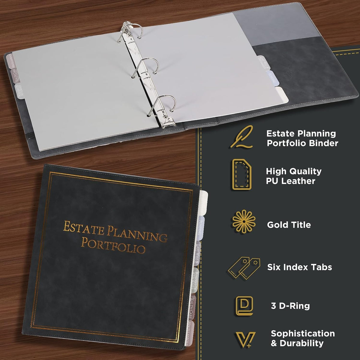 chiazllta Estate Planning Portfolio Binder with Index Tab Divider End of Life Planner When I Die Organizer Binder PU Leather 3 Ring Organizing Wills Trusts Powers of Attorney Final Wishes (Black)