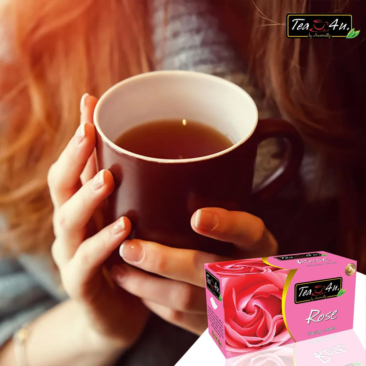 Tea4U Rose Black Ceylon Tea Bags - Finest Sri Lankan Tea - 25 Count