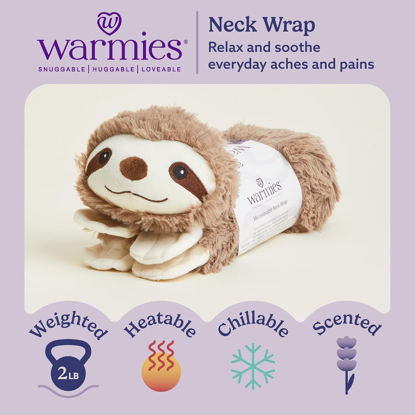 warmies Microwavable Neck & Shoulder Wrap - Soothing Microwavable Heat Relief - Warm Compress & Cooling Wrap - Lavender Weighted Neck Warmer for Aches & Pain - Brown, Lavender Scent